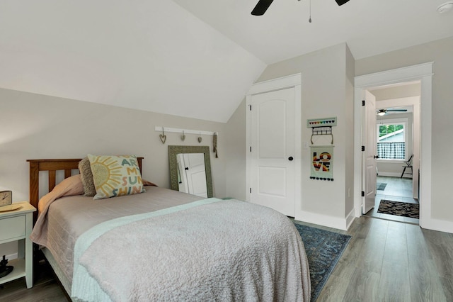 852 Pine Grove Rd, Ringgold, GA 30736 - bedroom with wood finished floors, vaulted ceiling, ceiling fan, and baseboards