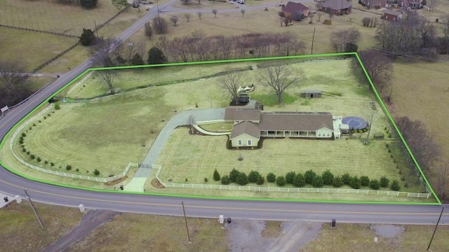 aerial view featuring a rural view