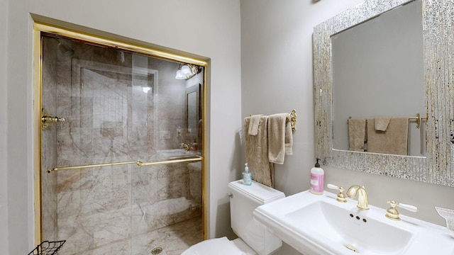 full bathroom with a sink, a shower stall, and toilet