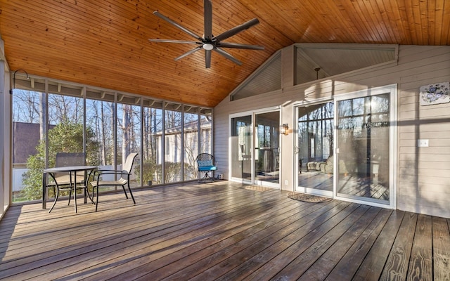 unfurnished sunroom with lofted ceiling, wooden ceiling, and plenty of natural light