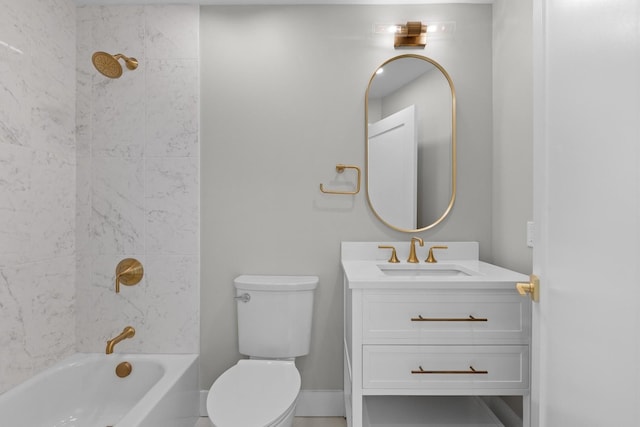 bathroom with toilet, shower / tub combination, and vanity