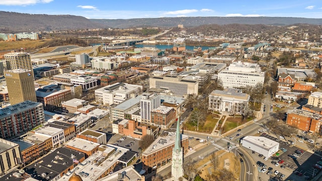 aerial view with a view of city and a mountain view