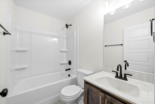 bathroom with vanity, toilet, and bathing tub / shower combination