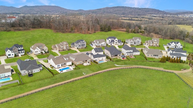 drone / aerial view with a residential view and a mountain view