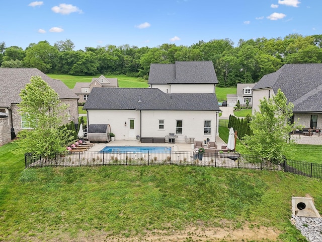 7020 Vineyard Valley Dr, College Grove, TN 37046 - back of property with a patio area, an outdoor living space, a residential view, and a shingled roof