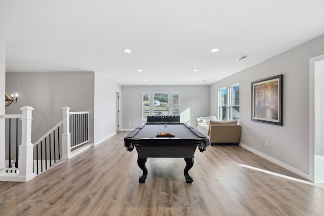 7609 Nolensville Rd, Nolensville, TN 37135 - rec room with light wood finished floors, billiards, visible vents, baseboards, and recessed lighting