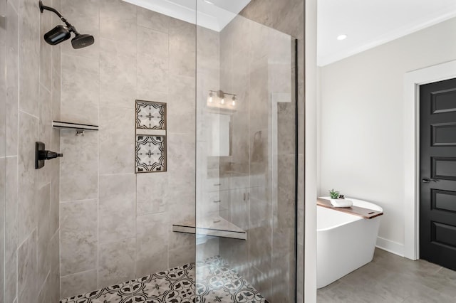 full bath featuring a freestanding tub and walk in shower