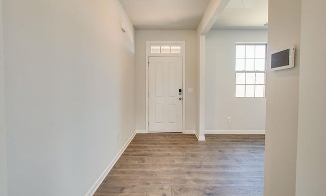 entrance foyer with wood finished floors and baseboards