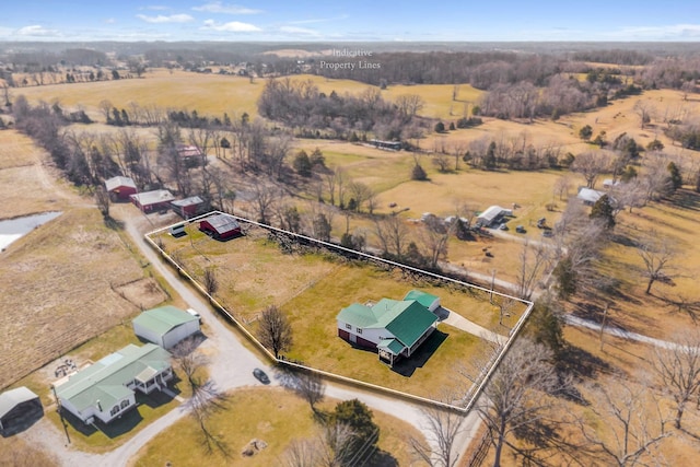 aerial view featuring a rural view