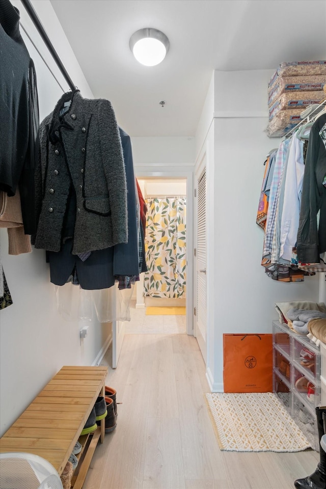 walk in closet featuring wood finished floors
