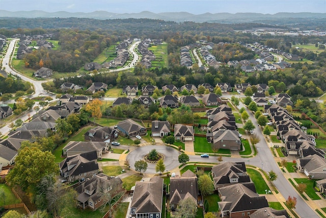 aerial view featuring a residential view and a mountain view