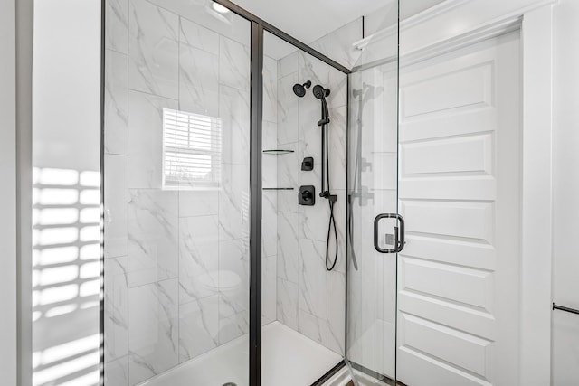 bathroom with a stall shower