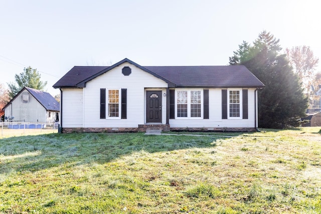 single story home with a front yard, crawl space, and fence