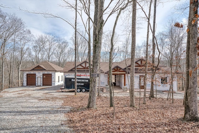 view of front of property with roof with shingles and a detached garage