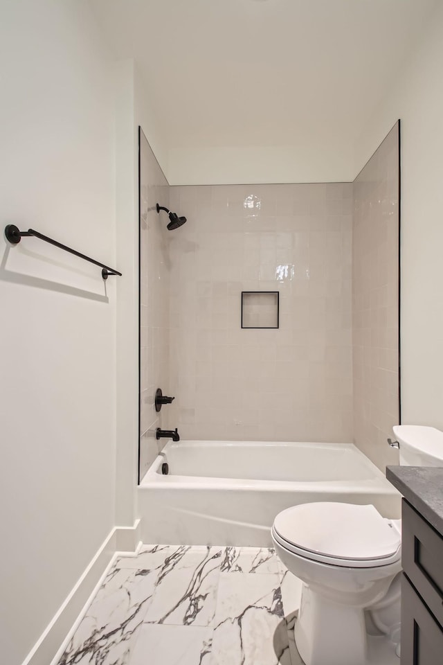 605A Morrow Rd, Nashville, TN 37209 - full bath featuring shower / washtub combination, marble finish floor, toilet, vanity, and baseboards