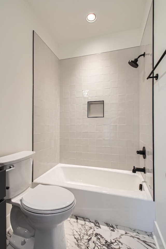 605A Morrow Rd, Nashville, TN 37209 - bathroom with recessed lighting, marble finish floor, bathing tub / shower combination, and toilet