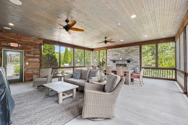 315 Gulfstream Dr, Gallatin, TN 37066 - sunroom / solarium featuring ceiling fan and an outdoor living space with a fireplace