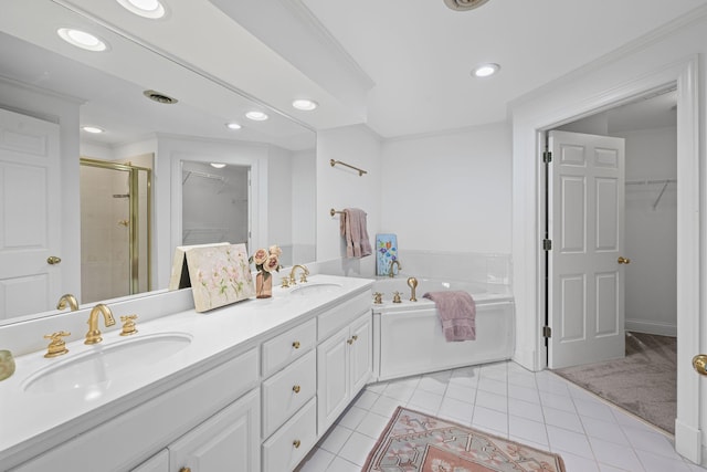 full bath featuring a stall shower, a spacious closet, and a sink