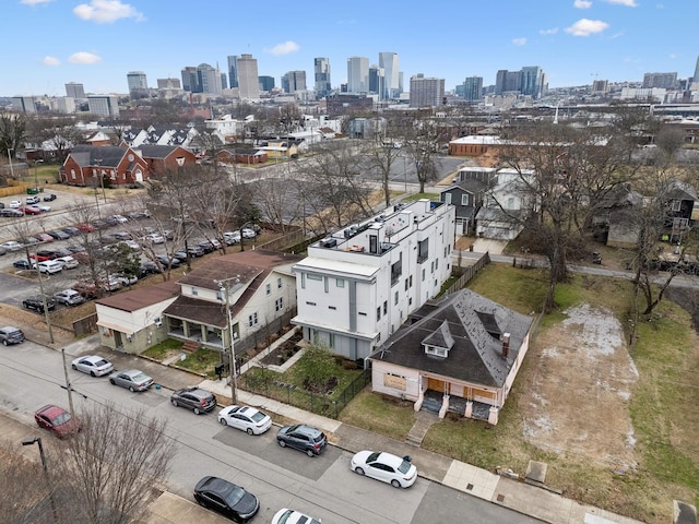 drone / aerial view with a city view