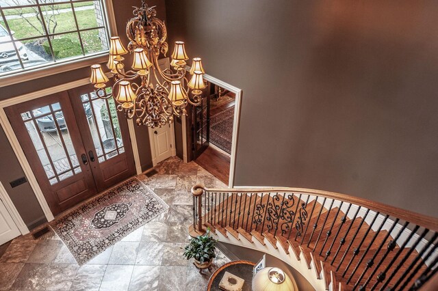 1225 Chloe Dr, Gallatin, TN 37066 - entryway featuring a chandelier, french doors, visible vents, and stairs