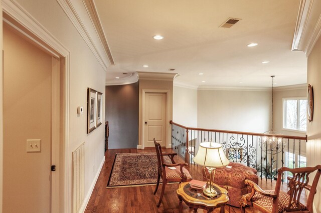 1225 Chloe Dr, Gallatin, TN 37066 - corridor with dark wood-style floors, visible vents, and ornamental molding