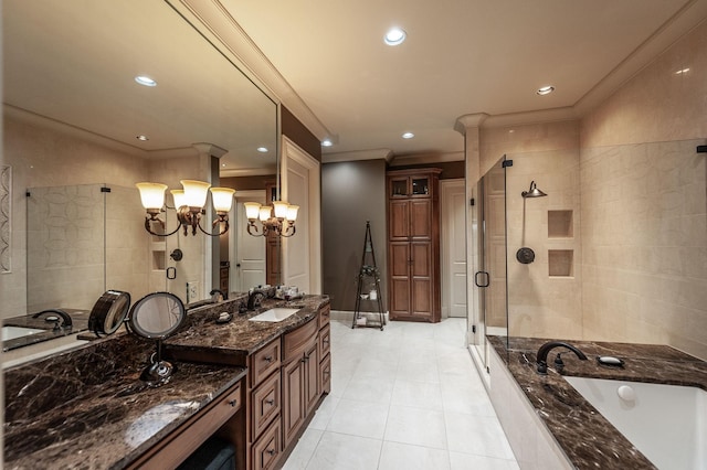 1225 Chloe Dr, Gallatin, TN 37066 - full bathroom with a garden tub, recessed lighting, ornamental molding, a stall shower, and vanity