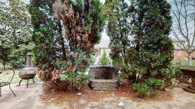 view of yard with fence and a patio