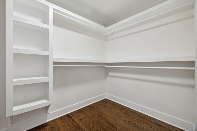 walk in closet with wood finished floors