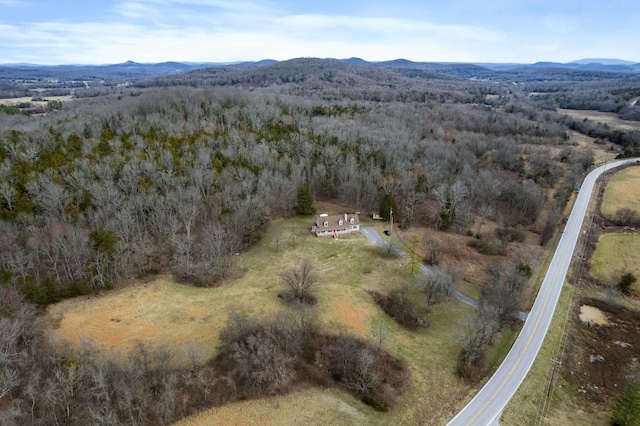 drone / aerial view featuring a mountain view