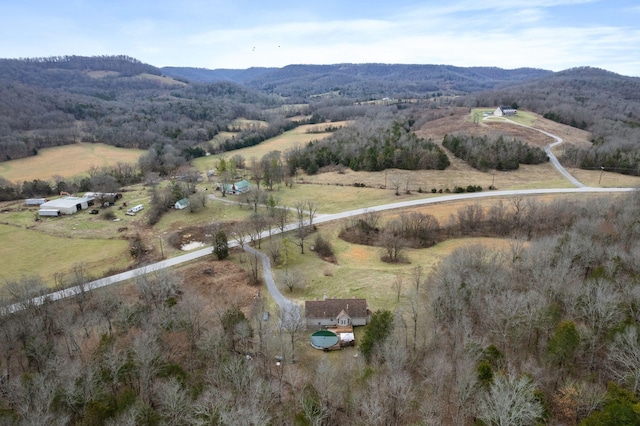 drone / aerial view with a rural view and a mountain view