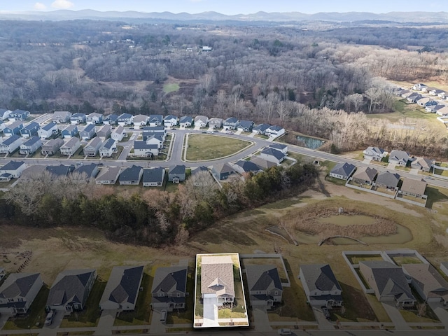 aerial view featuring a residential view and a mountain view