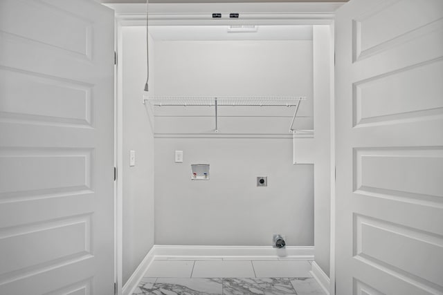 348 Welchwood Dr, Clarksville, TN 37040 - laundry area featuring washer hookup, electric dryer hookup, marble finish floor, baseboards, and laundry area
