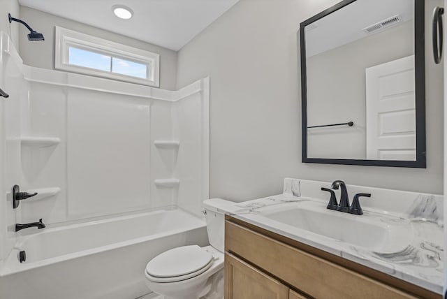 348 Welchwood Dr, Clarksville, TN 37040 - bathroom featuring visible vents, toilet,  shower combination, and vanity