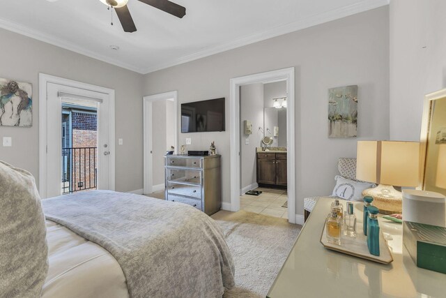 2112 Acklen Ave Unit 201, Nashville, TN 37212 - bedroom featuring ornamental molding, access to outside, baseboards, and ensuite bathroom