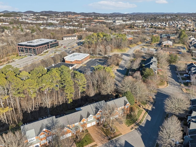 birds eye view of property with a mountain view