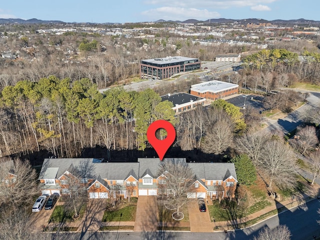 birds eye view of property with a mountain view