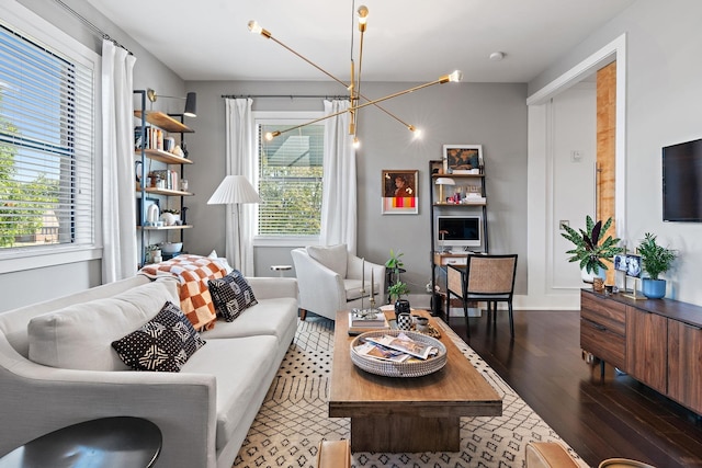 living room featuring dark wood-style flooring