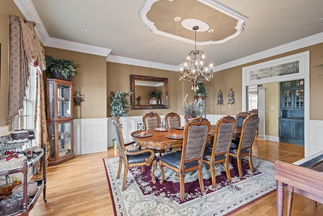 1465 New Columbia Hwy, Lewisburg, TN 37091 - dining area with a wainscoted wall, light wood-style floors, a chandelier, and ornamental molding