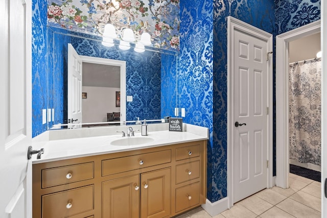 1465 New Columbia Hwy, Lewisburg, TN 37091 - bathroom with tile patterned flooring, wallpapered walls, vanity, and baseboards