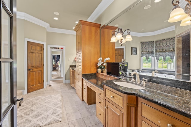 1465 New Columbia Hwy, Lewisburg, TN 37091 - bathroom featuring recessed lighting, vanity, crown molding, and tile patterned floors