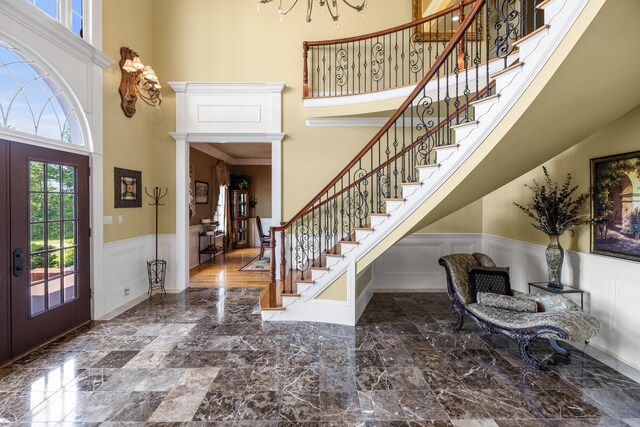 1465 New Columbia Hwy, Lewisburg, TN 37091 - foyer entrance featuring marble finish floor, stairs, and a decorative wall