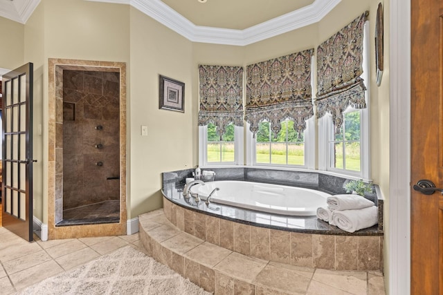 1465 New Columbia Hwy, Lewisburg, TN 37091 - bathroom with crown molding, a bath, tile patterned floors, and tiled shower