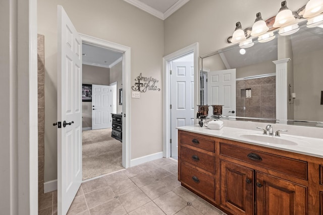 1465 New Columbia Hwy, Lewisburg, TN 37091 - bathroom featuring vanity, crown molding, tile patterned floors, and tiled shower