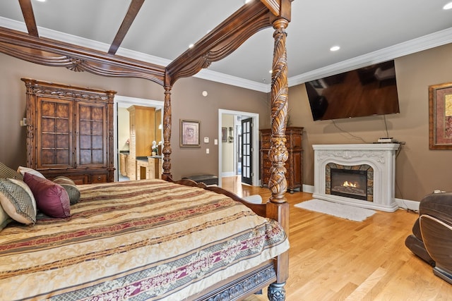 1465 New Columbia Hwy, Lewisburg, TN 37091 - bedroom featuring a premium fireplace, crown molding, baseboards, and wood finished floors