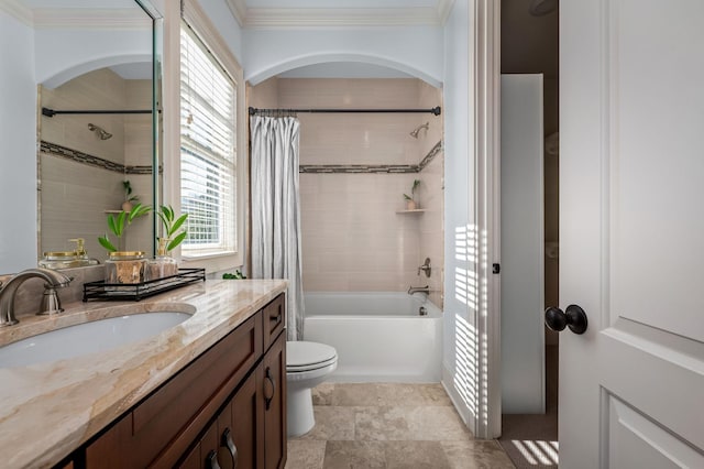 6054 Pelican Way, College Grove, TN 37046 - full bathroom with vanity, shower / bath combo with shower curtain, and ornamental molding