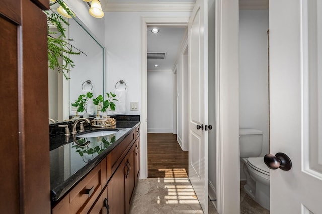 6054 Pelican Way, College Grove, TN 37046 - bathroom featuring vanity, crown molding, wood finished floors, and recessed lighting