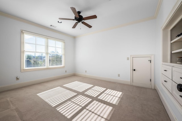 6054 Pelican Way, College Grove, TN 37046 - empty room with light carpet, ornamental molding, and ceiling fan