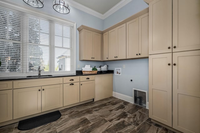 6054 Pelican Way, College Grove, TN 37046 - laundry room with hookup for a washing machine, crown molding, electric dryer hookup, and cabinet space