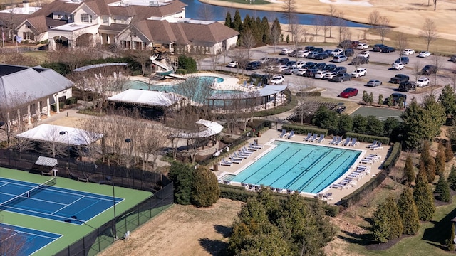 6054 Pelican Way, College Grove, TN 37046 - bird's eye view of a pool area and a nearby body of water