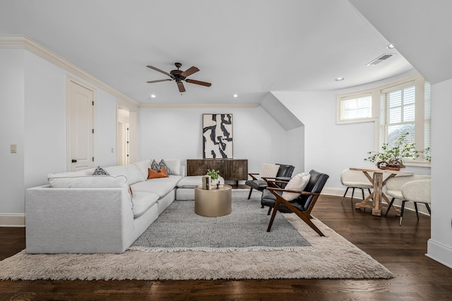 6054 Pelican Way, College Grove, TN 37046 - living room featuring a ceiling fan, recessed lighting, and dark wood-style floors